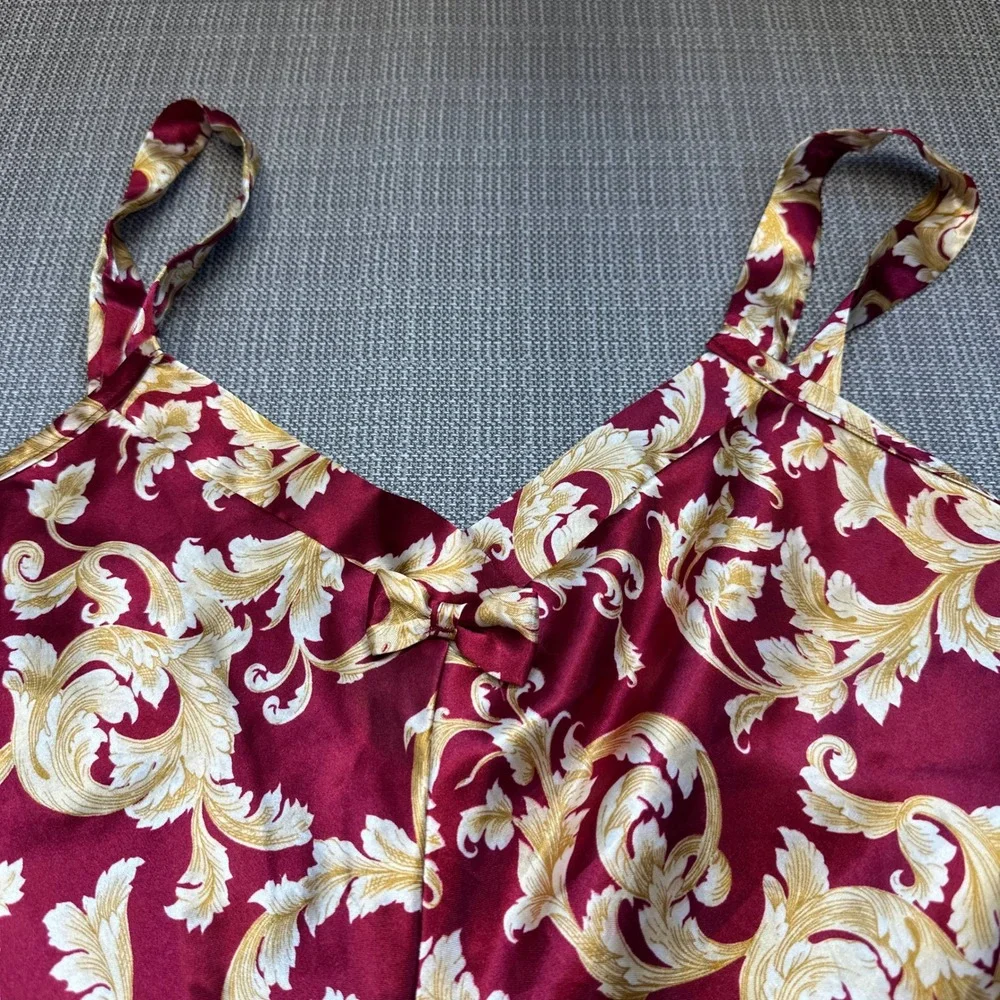 Vintage Coquette Slip Mini Dress Medium Red Satin Nightgown Romantic 90s Baroque